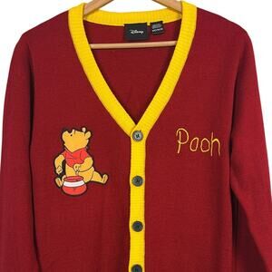 Disney Pooh Womens M Kidcore Cartoon Academia Preppy Embroidered Patch Cardigan